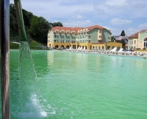 Salt water pool, restaurant and hotel